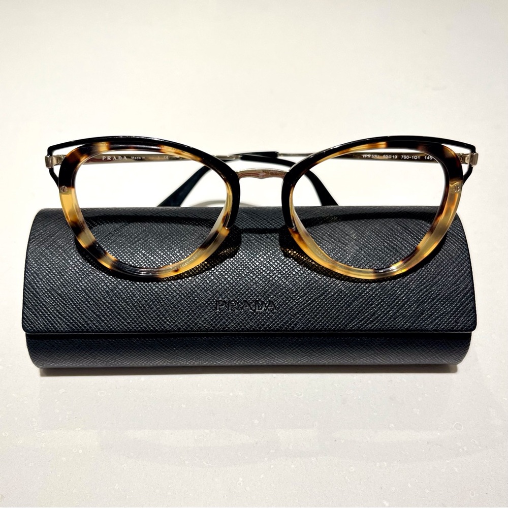 Prada Tortoiseshell Cat-Eye Glasses Used No Lens - Picture 2 of 11